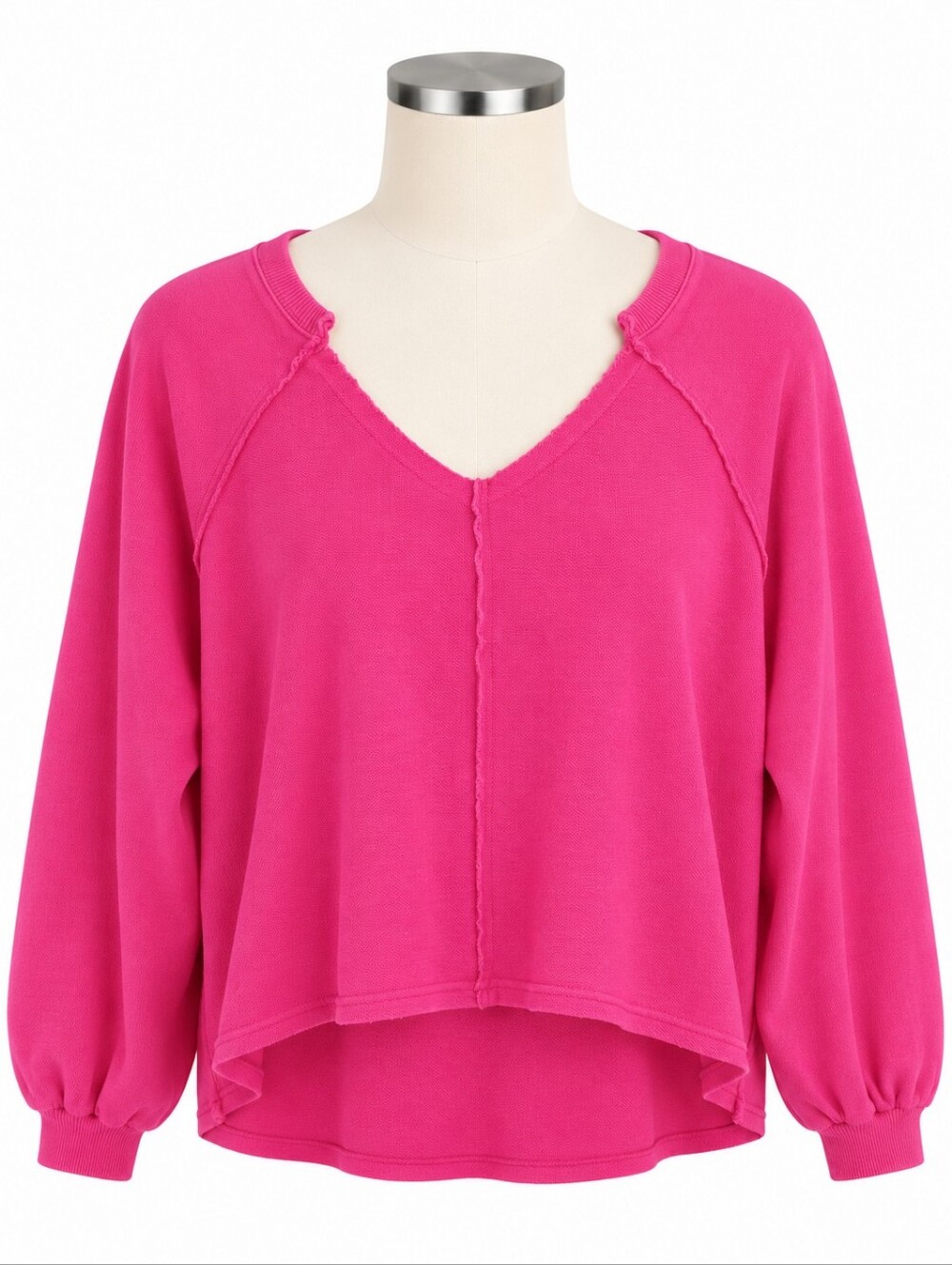 Pilcro Anthropologie Reworked Popover Sweatshirt Pink V-Neck Raw Edge Sz XL